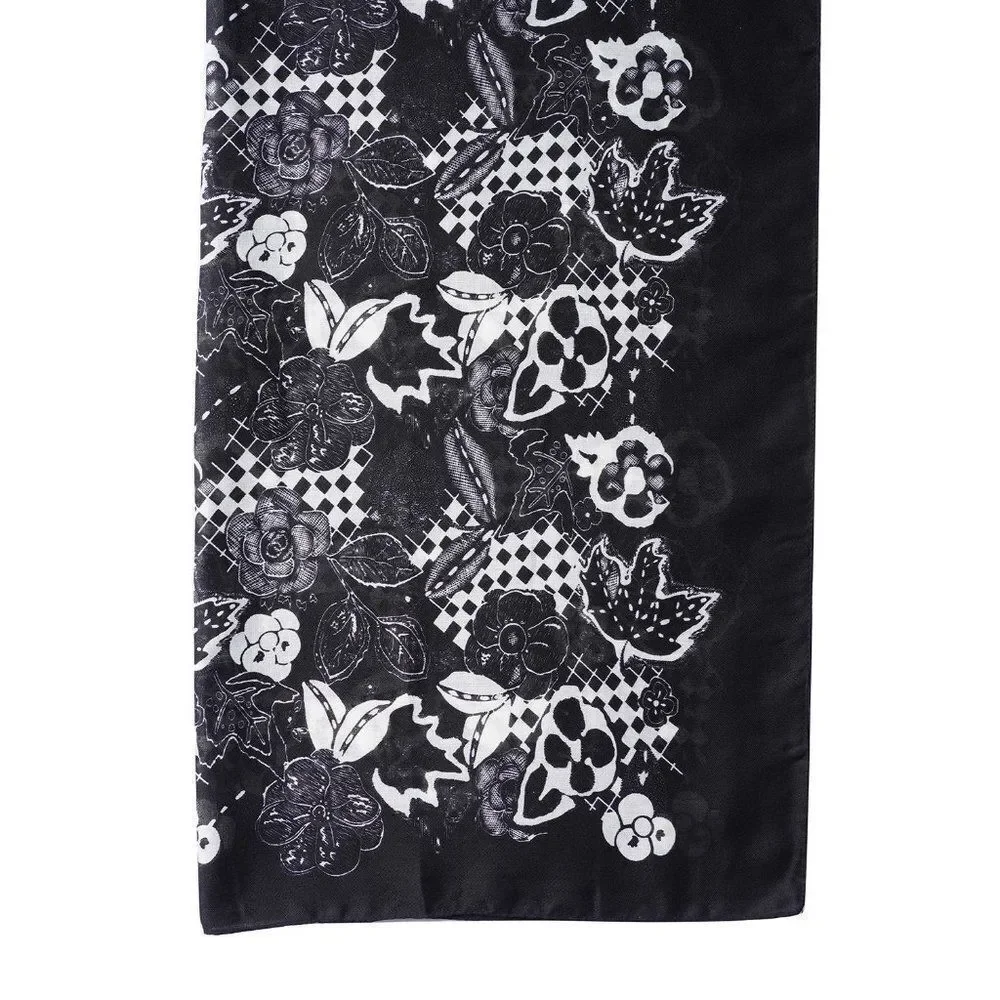 Designer Inspired Floral Pattern Scarf Black - Picture 5 of 6